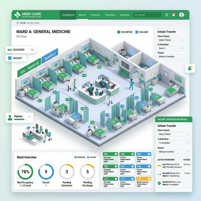 Bed Management Software Dashboard Illustration