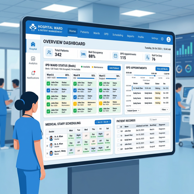 OPD and IPD Software Dashboard Illustration